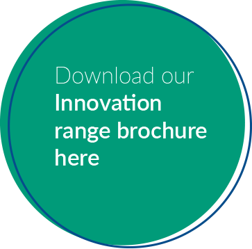 green circle with text reading download our innovation range brochure here