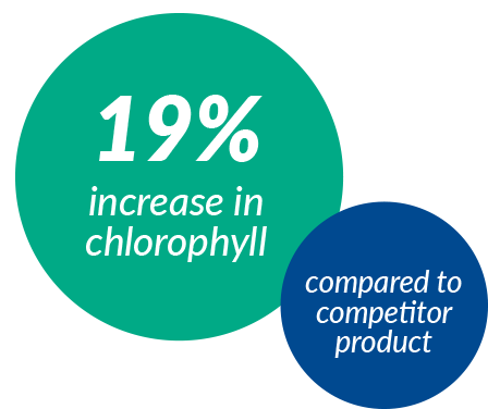 19% increase in chlorophyll compared to cometitor product in two circles 