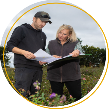 two growers looking at a rural consultancy report