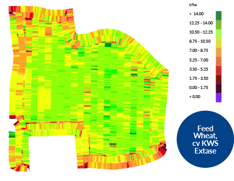 yoeld map showing average yield of 10.18 t/ha