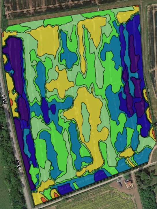 aerial scan of Yield map cleansing  showing differences in rates required across a field