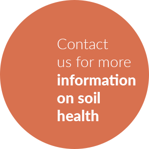 brown circle with white text reading contact us for more information on soil health